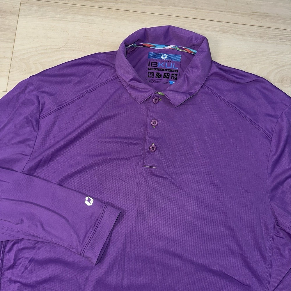 IBKUL Polo Shirt Mens XL Purple Long Sleeve‎ UPF 50+ Performance Quick Dry Golf